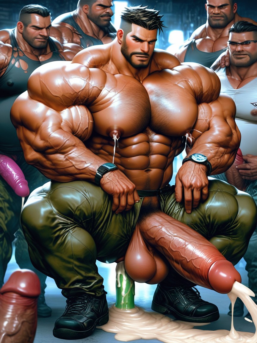 Male Lactation, Gaping Massively Puffy Asshole With Sticky Cum, Sleeves Rolled Up Showing Strong Forearms AI Gay Porn