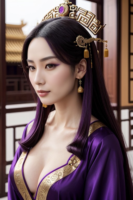 Purple Hair, Perfect Skin, Extremely Long Hair AI Porn
