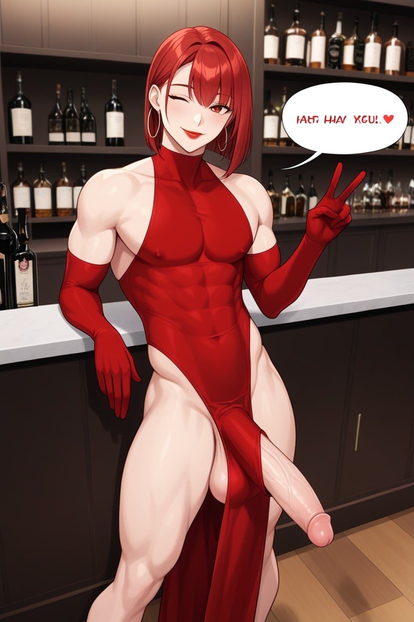 Femenine Legs, Huge Flaccid Bulge, Peace Sign AI Gay Porn