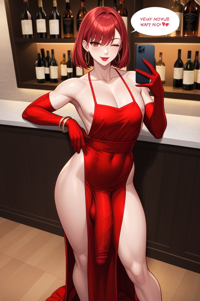 High Angle View, Red Dress, Bangs AI Gay Porn