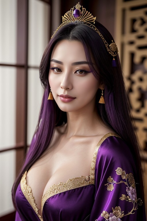 Extremely Pale Skin, Chinese, Purple Hair AI Porn