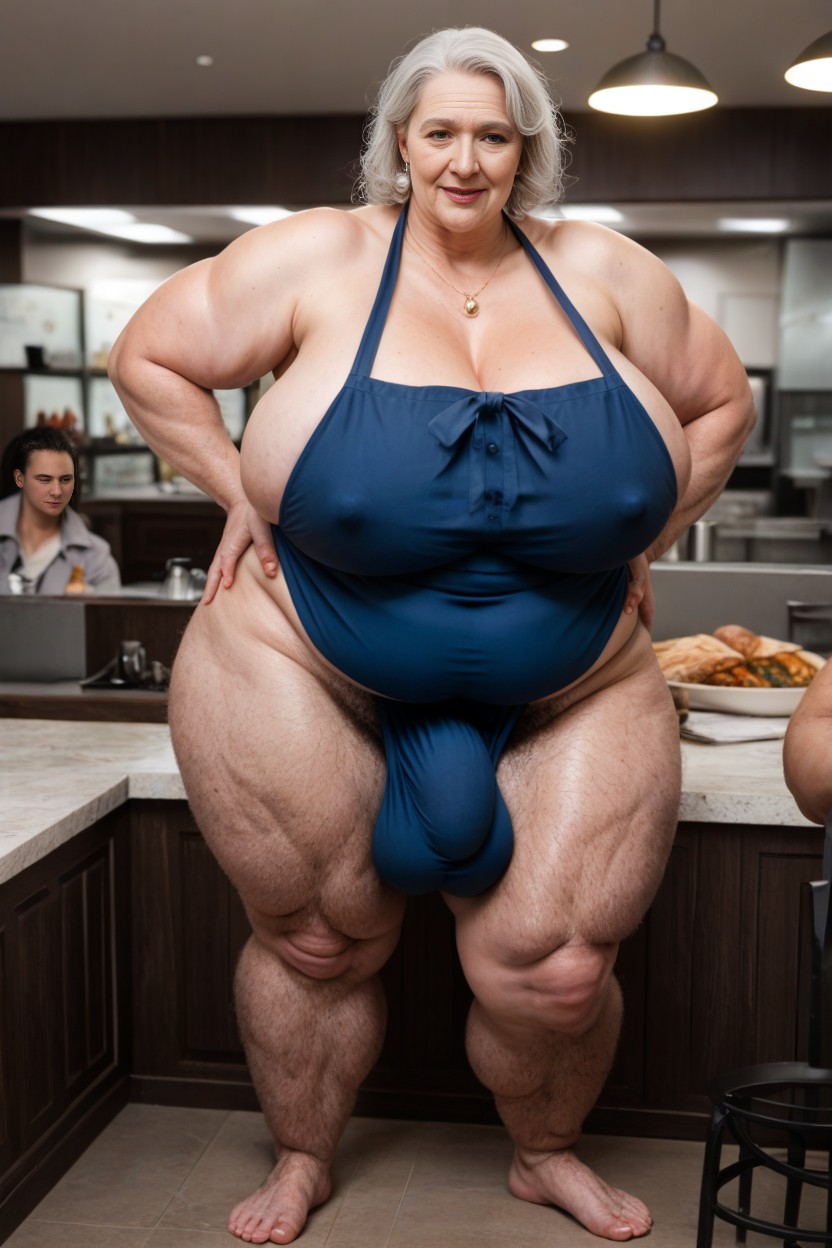 Hyper Hairy Arms, Standing In Cafeteria, Profuse Sweating Sweaty Body Obese Porno IA