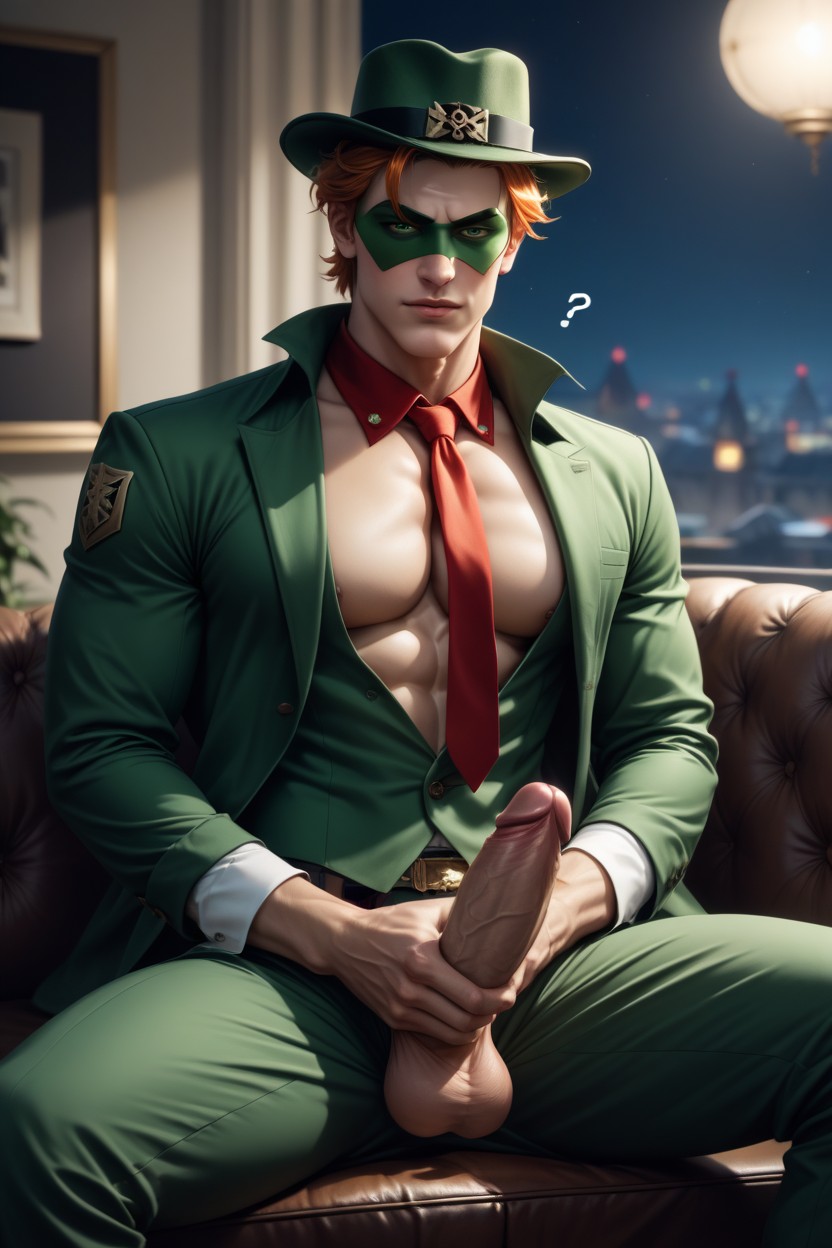 Green Mens Suit Jacket With Tie And Question Marks, Nude, 18+ AI Gay Porn