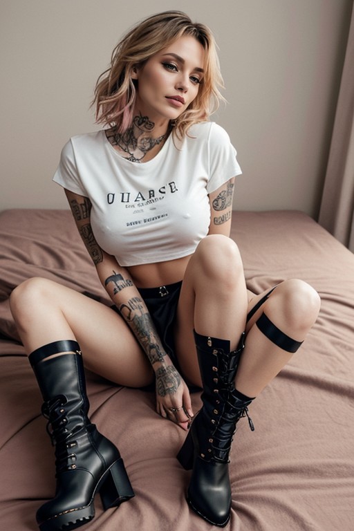Amazing Breasts, Pelo Bob Desordenado, Leather Boots Porno IA