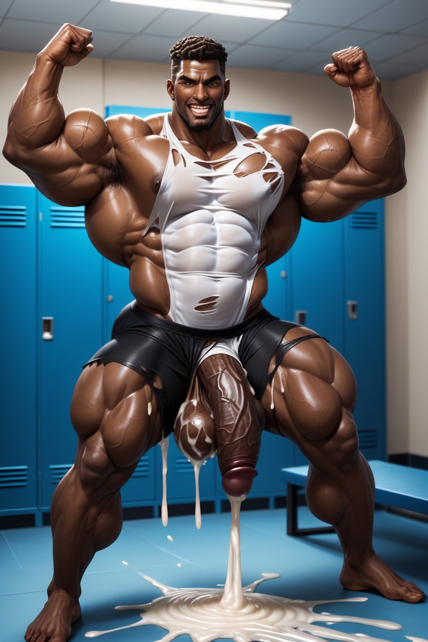 Arms Spread, Oversized Muscles, Huge Erection AI Gay Porn
