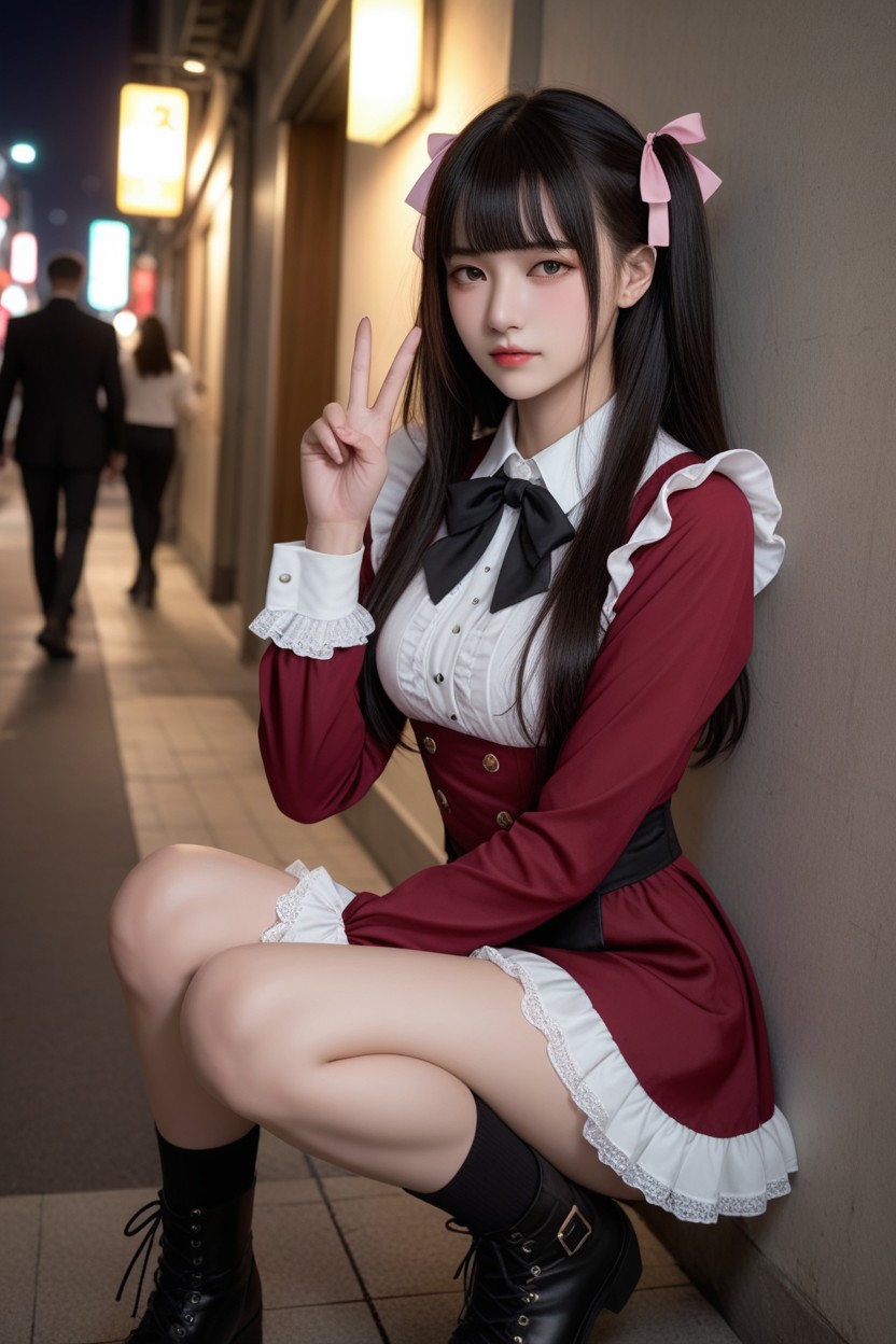 Frills On Cuff, One Hand V Sign, Crowd Asian AI Porn