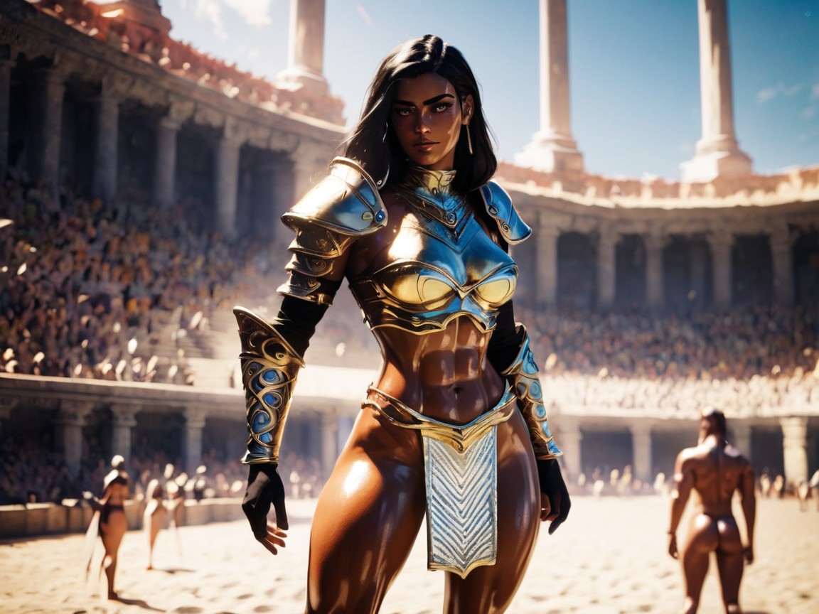 Cul Énorme, High Brightness Effects, Woman Holding Large Metallic Shield Porno IA Latina