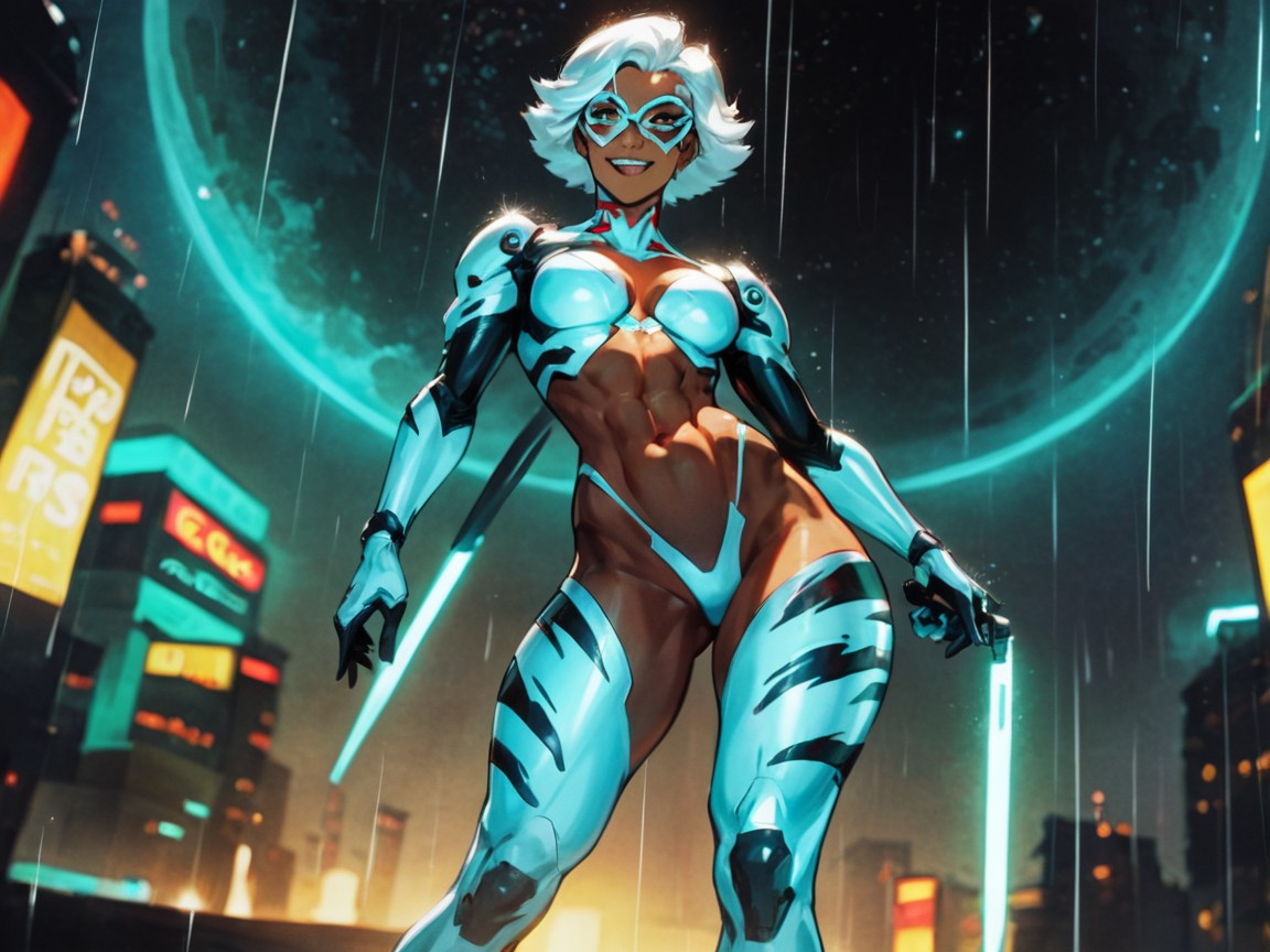 Iluminação De Contorno, Silver Tiger Print Decal Armor, Chest And Hips Proportionate Porno IA latina