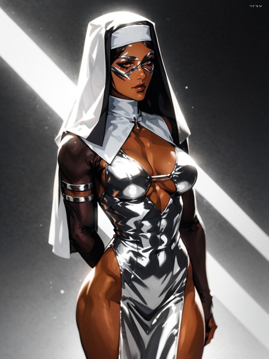 Black Hair With Silver Highlights, Squared Thighs, Squared Ass Porno IA Latina