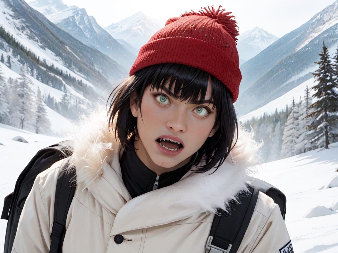 Delgada, White Snow Boots, Pelo Negro Porno IA