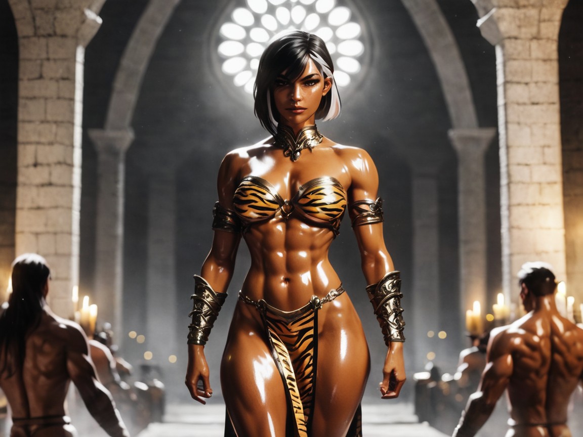 Gladiator, Squared Thighs, Downturned Eyes Latina AI Porn