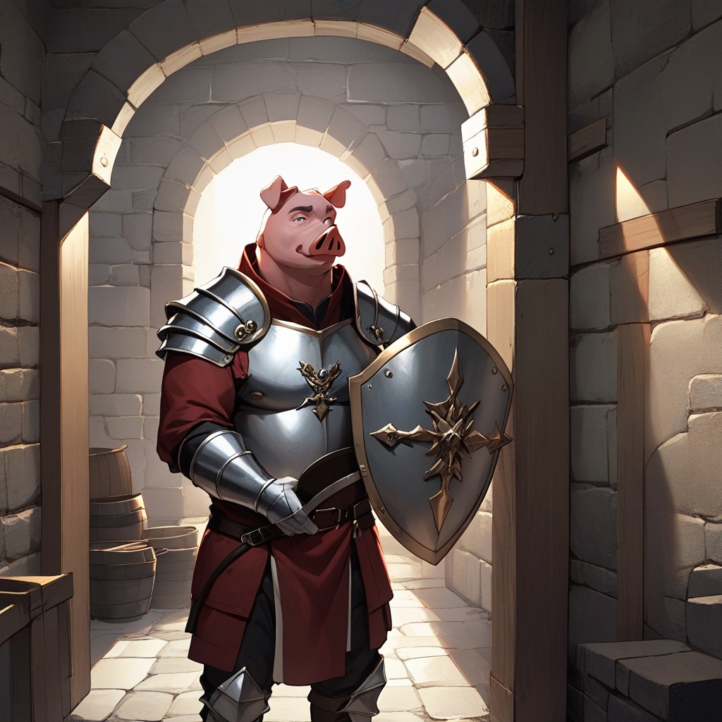 Hiding Behind Barricades, Large Shield, No Helmet On His Head Hentai AI Porn