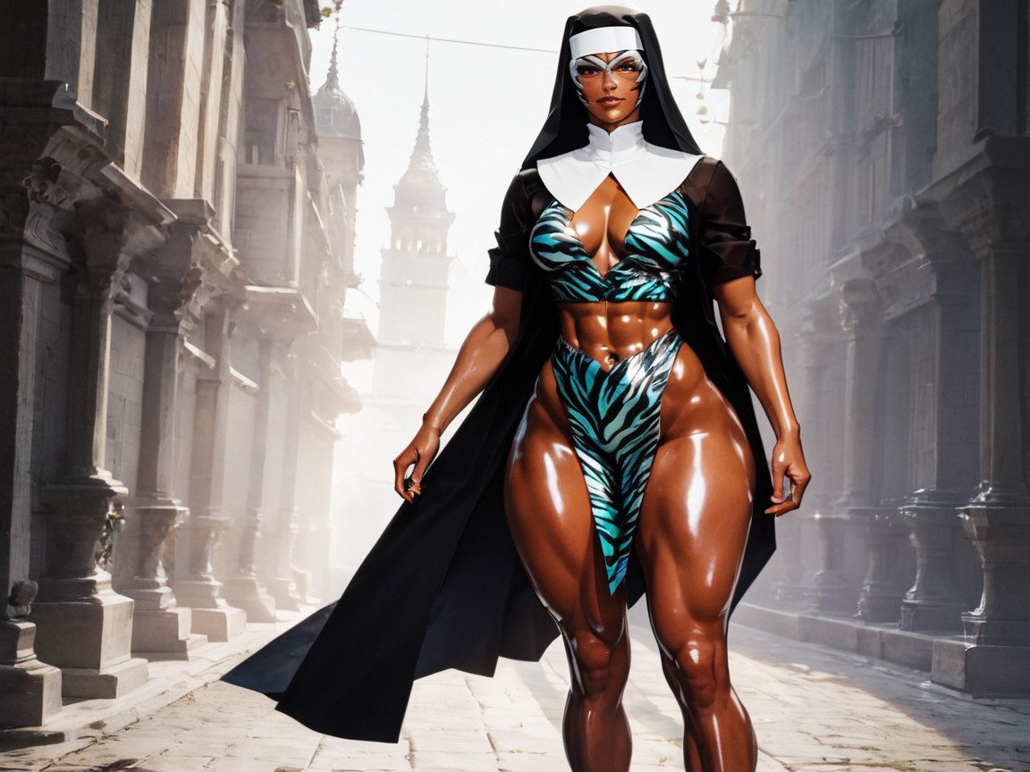 Nun, Wide Proportionate Waist, Saturated Colors Latina AI Porn