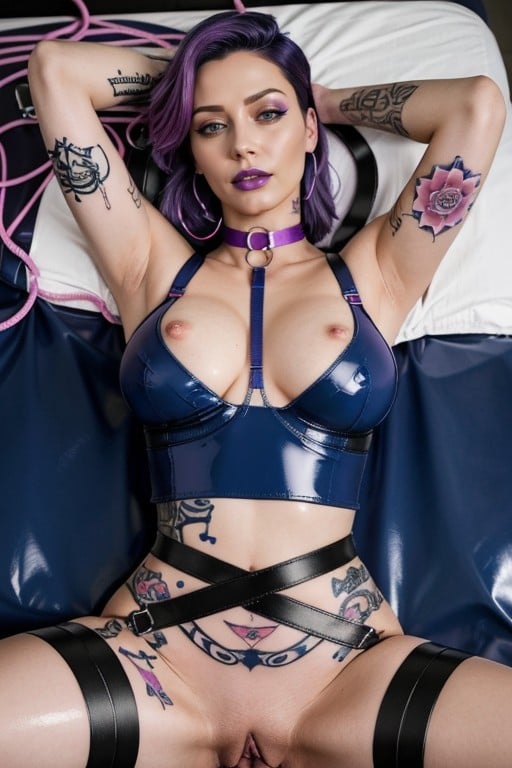 Bleu Purple Hair, Looking At Show, Tattoos; Porno IA