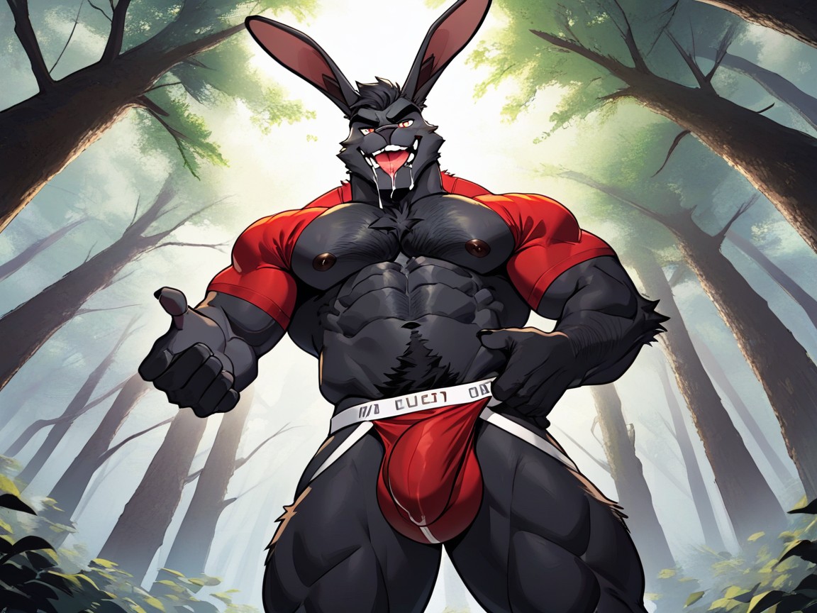 Charming Yet Scary Furry Anthropomorphic Rabbit, Handsome, Drooling AI Gay Porn