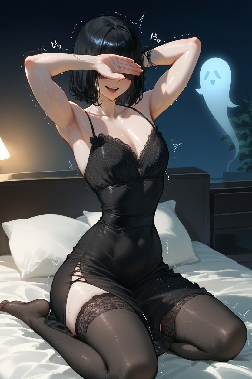 Black Stockings, Soft Balls, Bedroom Hentai AI Porn