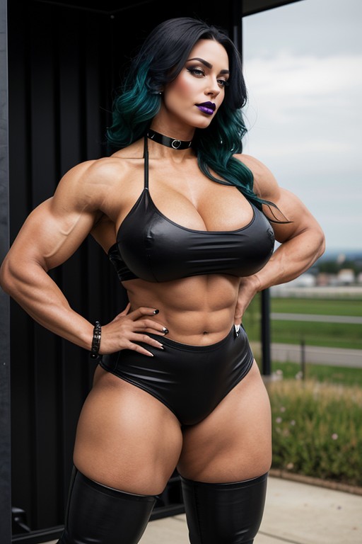 Seductive Expression, Oversized Steroid Biceps, Rock Concert AI Porn