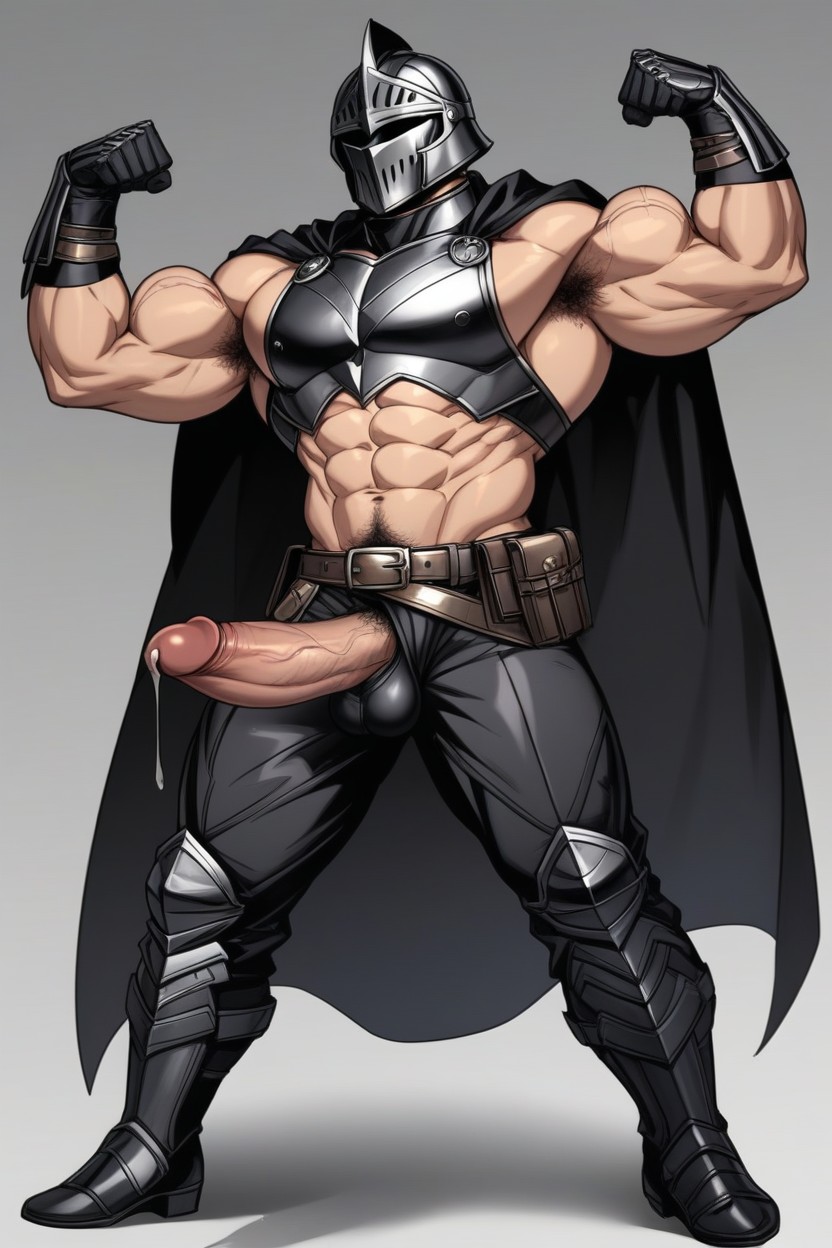 Wearing Full Black Metal Knight Armor, Muscular Body, Black Metal Leggings AI Gay Porn