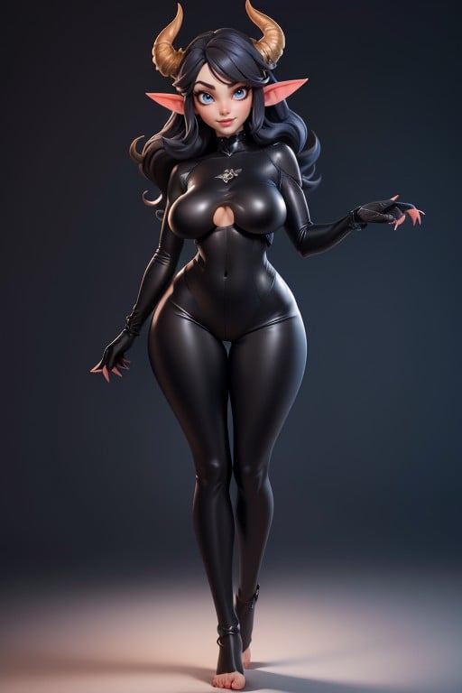 Full Body View, Glowing Red Eyes, Big Horns Hentai AI Porn