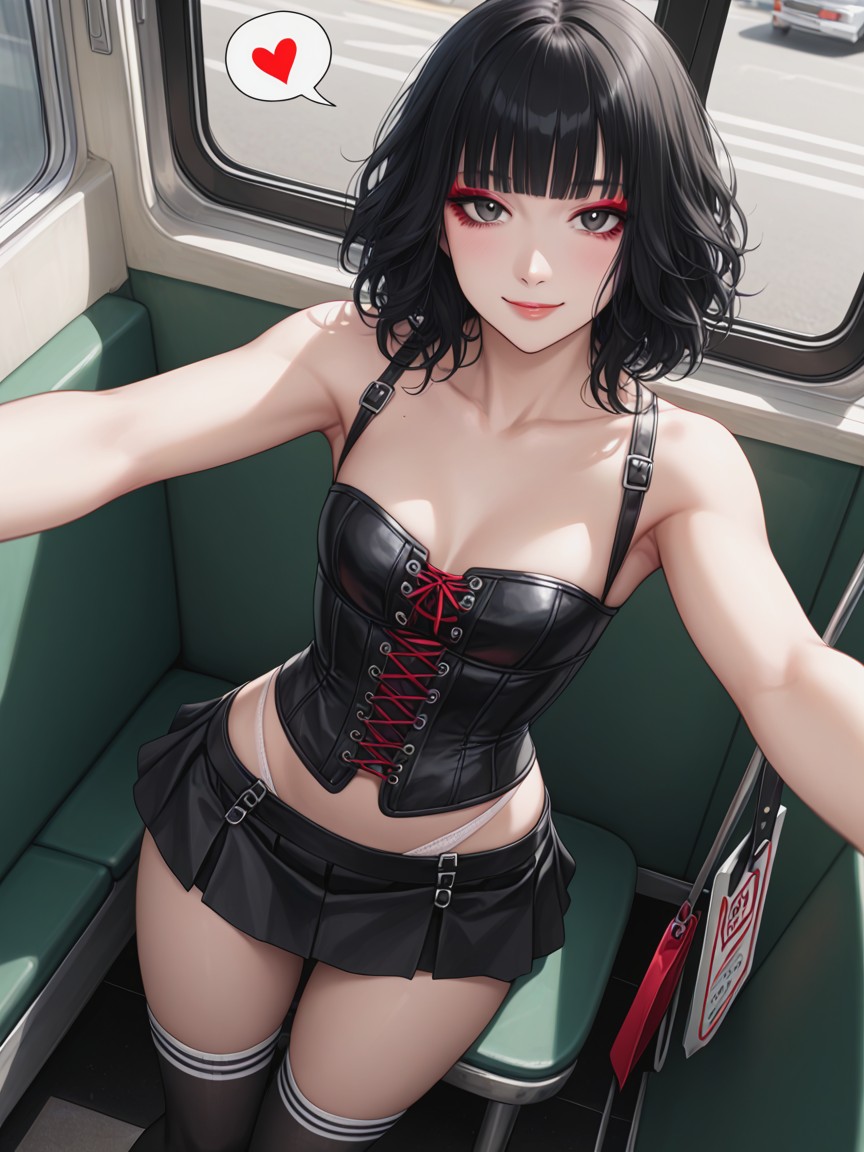 Spread Legs Wide, Agachándose, Black Hair Hentai IA