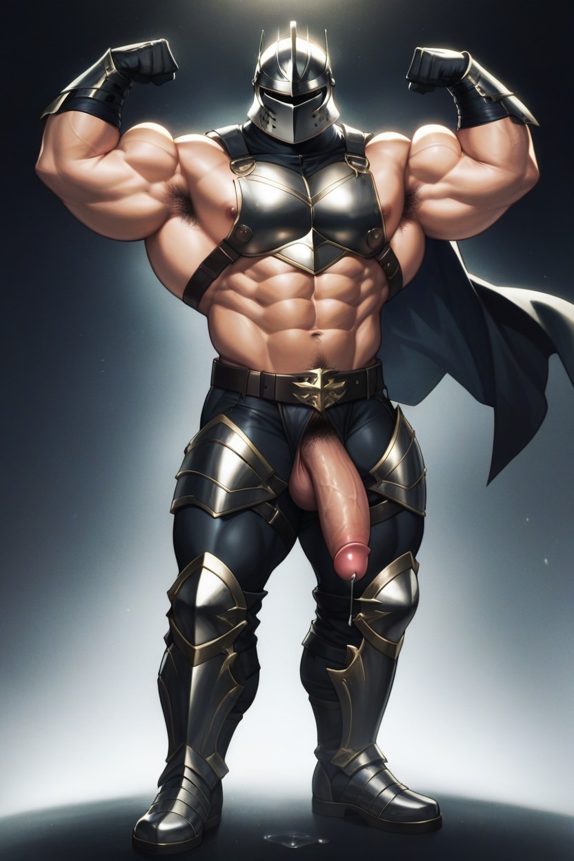 Pubic Hair, Black Knight Helmet, Fully Clothed AI Gay Porn