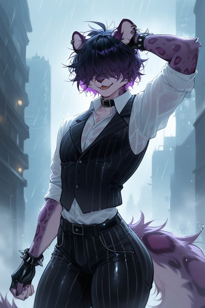 Fingerless Gloves, Short Length, Spotted Body Furry AI Porn