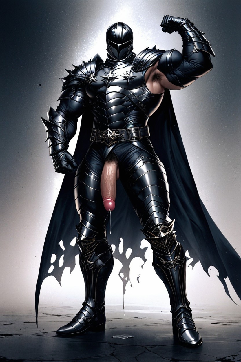 Black Metal Armor Gloves, Precum Dripping, Muscular Body AI Gay Porn