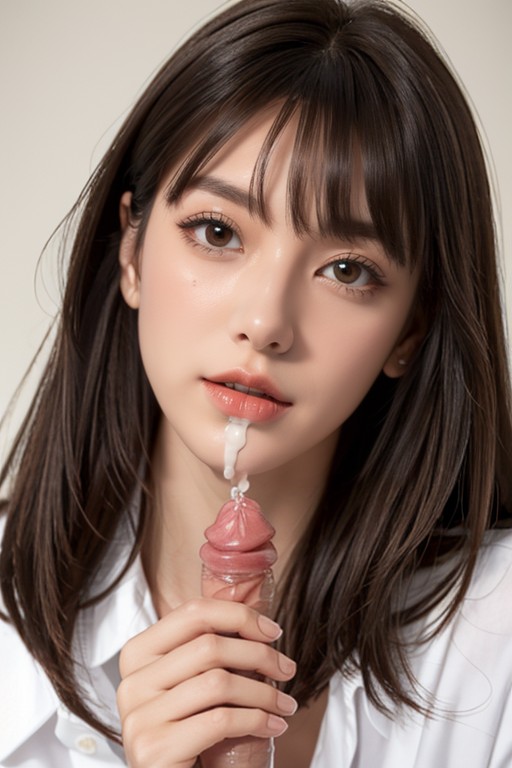 Detailed Hand, Licking Penis, Straight Bangs Asian AI Porn