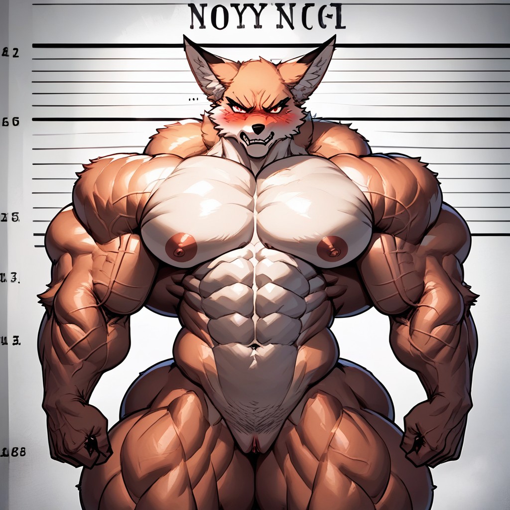 Mugshot, Extremely Muscular, Hyper Muscles Furry AI Porn