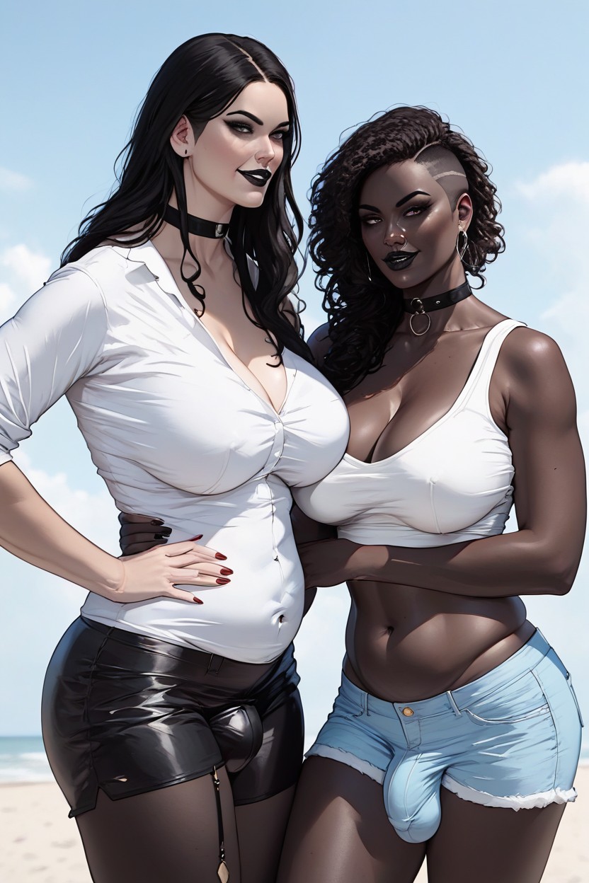Pale Goth Makeup, Close Up, Black Skin Shemale AI Porn