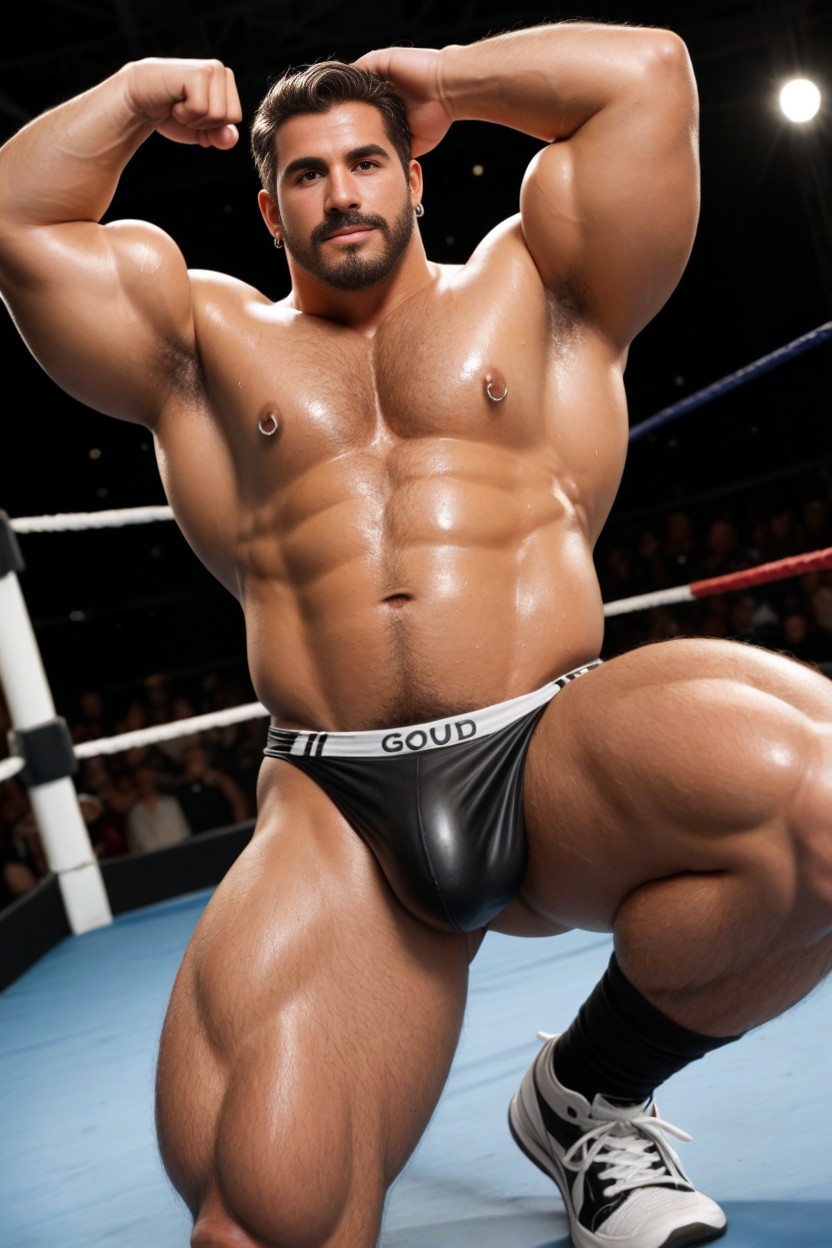 Wrestler, Pulling Speedo Down, He Has Thick Chest AI Gay Porn