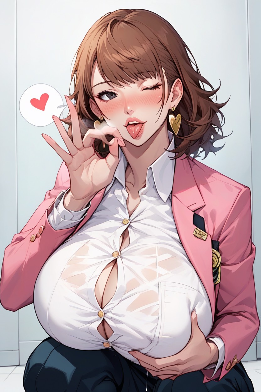 Shirt, Brown Hair, Persona Hentai AI Porn