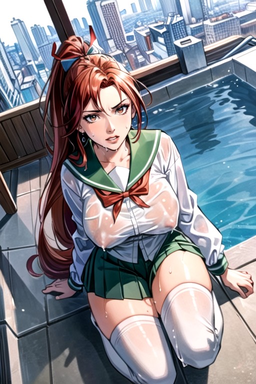 Detailed Face, Ponytail Above Very Long Hair, Black Bowtie Hentai AI Porn