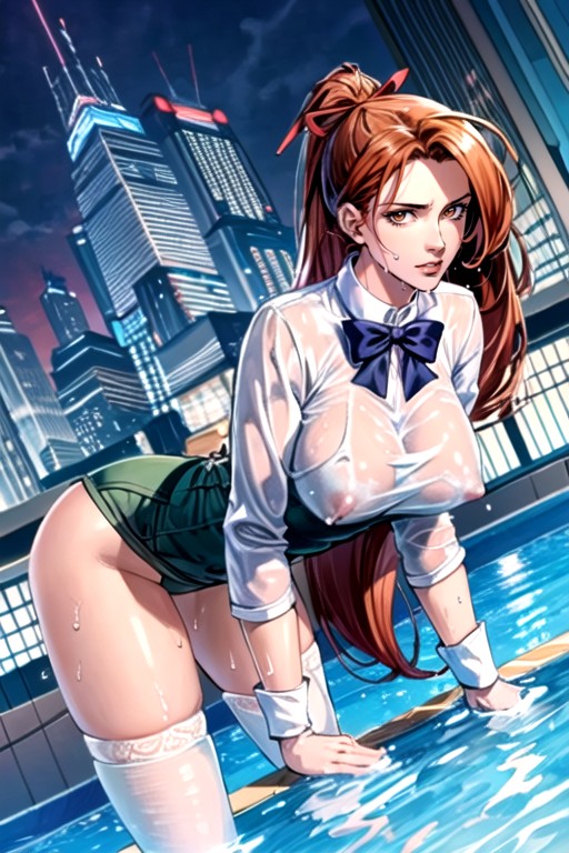 Zettai Ryouiki, Wet Clothes, Green And White Sailor Uniform Porno IA Hentai