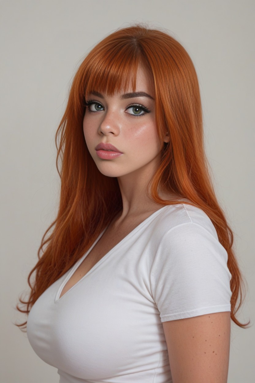 Big Beautiful Eyes, Long Hair, Freckles AI Porn