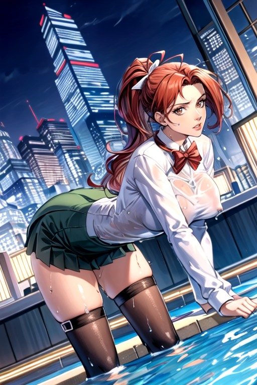 Black Uniform Bowtie, Puffy Lips, Green Skirt Hentai AI Porn