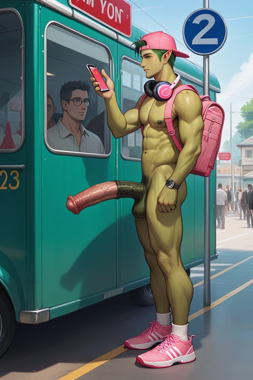Standing, Pink Backpack, Cap AI Gay Porn