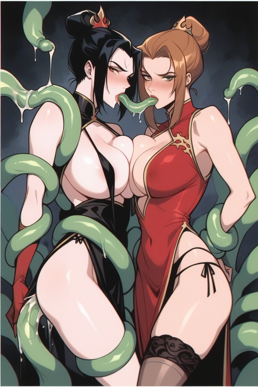 Being Fucked In All Her Holes By Horny Tentacles, Green Tentacles And Coiling Her Arms And Body Together, Detailed Hentai AI Porn