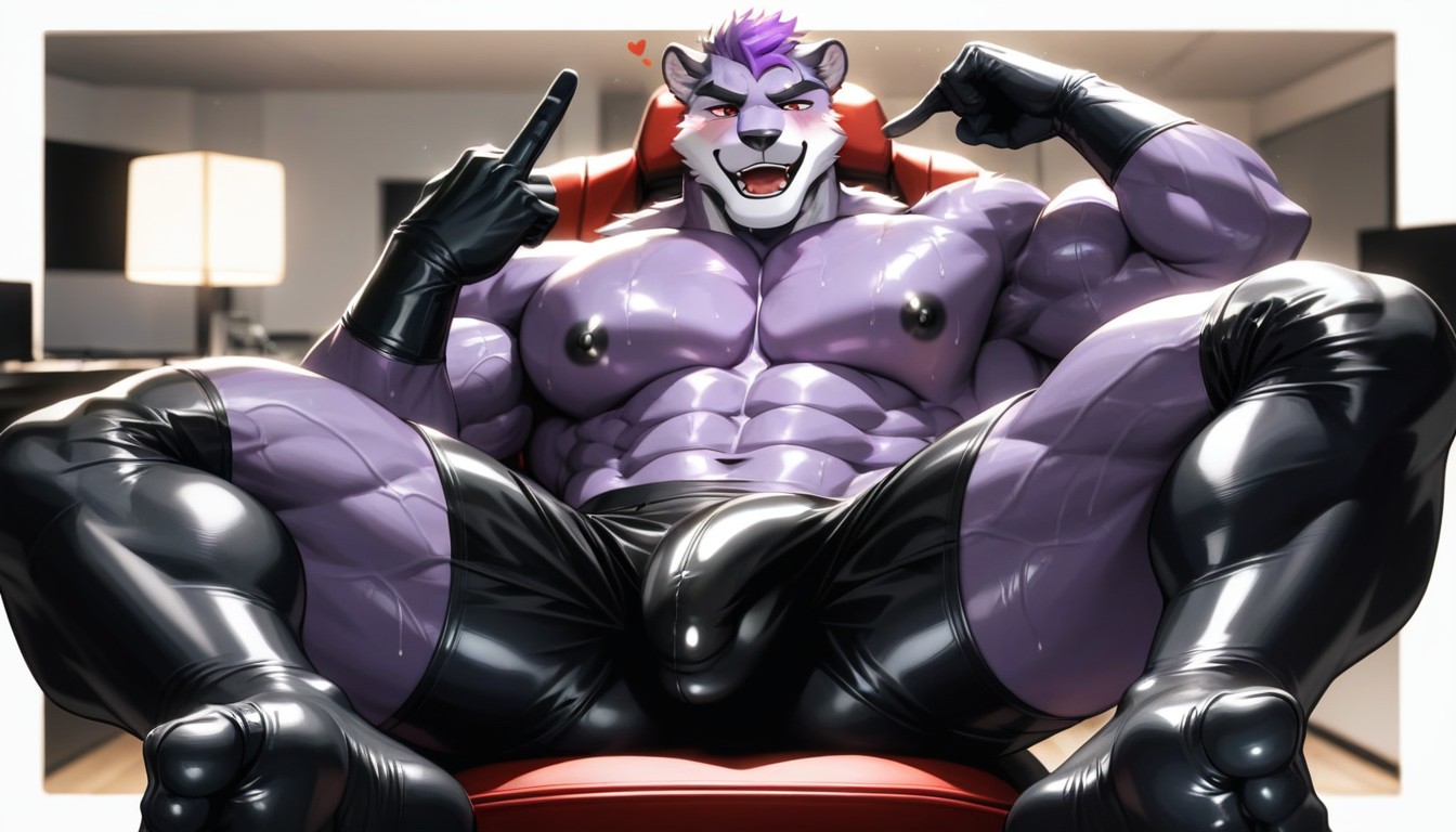 Massive Pecs, Purple Body, Muscular Body ファーリーAIポルノ