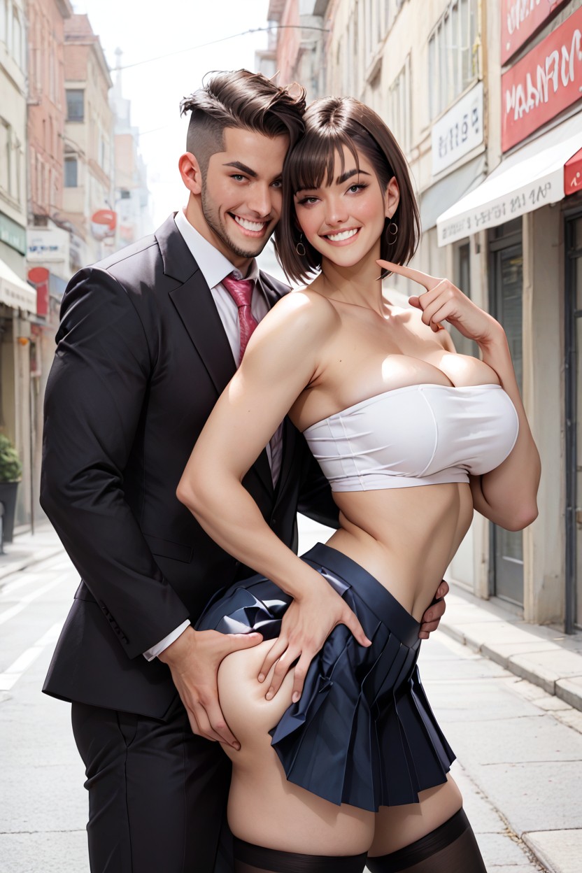 Side Bangs, Skinny, Man Leaning Back AI Porn