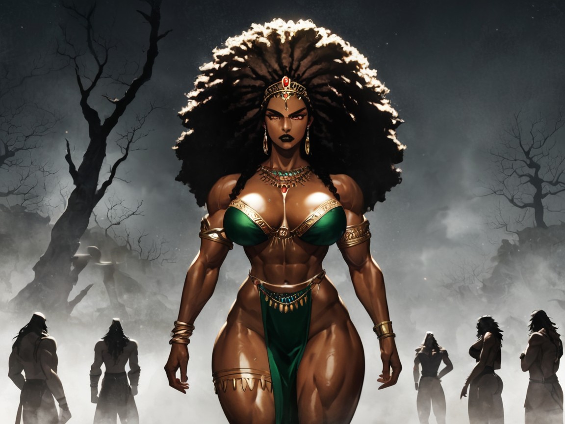 Wearing Camo Warrior Robes, Strong Tight Hips, Dark Brown Skin Latina AI Porn