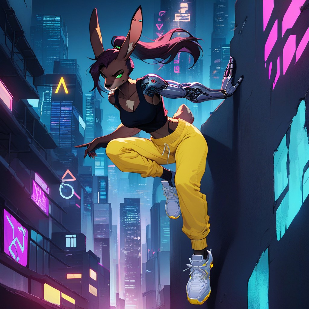 White Sneakers, Neon Lights, Thick Fit Body Furry AI Porn