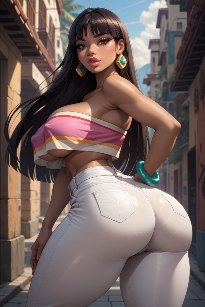 Glistening Skin, Legwear, Dark Hair Hentai AI Porn