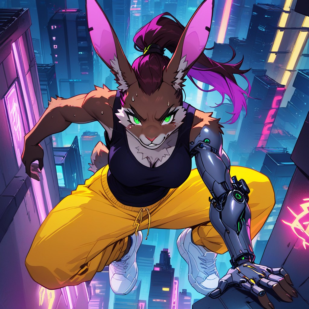 Thick Fit Body, Cyborg Rabbit, White Sneakers Furry AI Porn