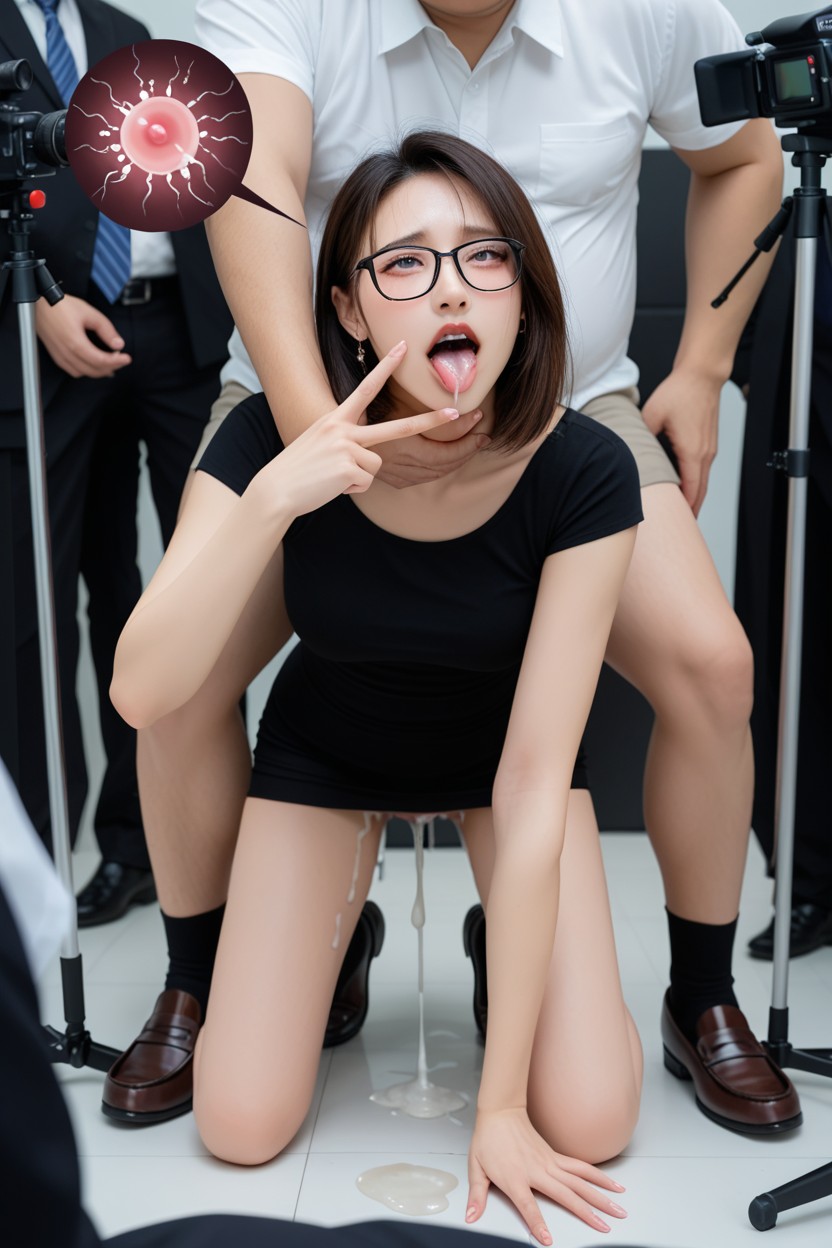 One Hand Peace Sign, Navy Blue Socks, Orgasm Asian AI Porn