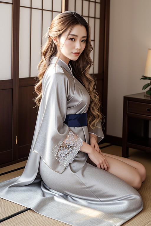 Side View, Laying, Silk Dress AI Porn