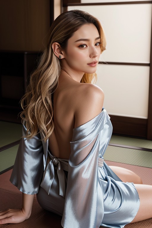 Silk Dress, With A Soft, A Striking Portrait Scene Featuring A Female Character With Fox Like Attributes AI Porn