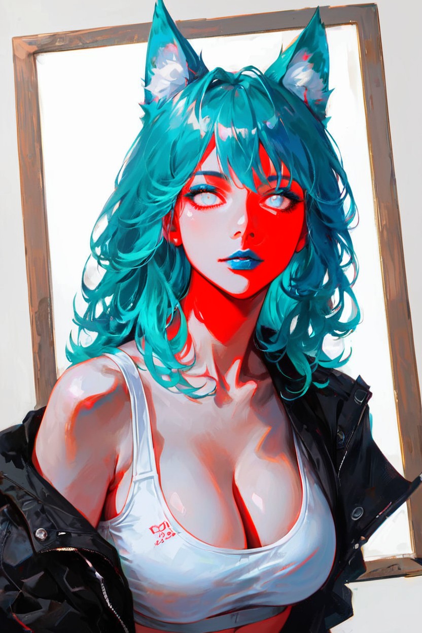 Bust Shot, Face Looking Down, White Eyes Hentai AI Porn
