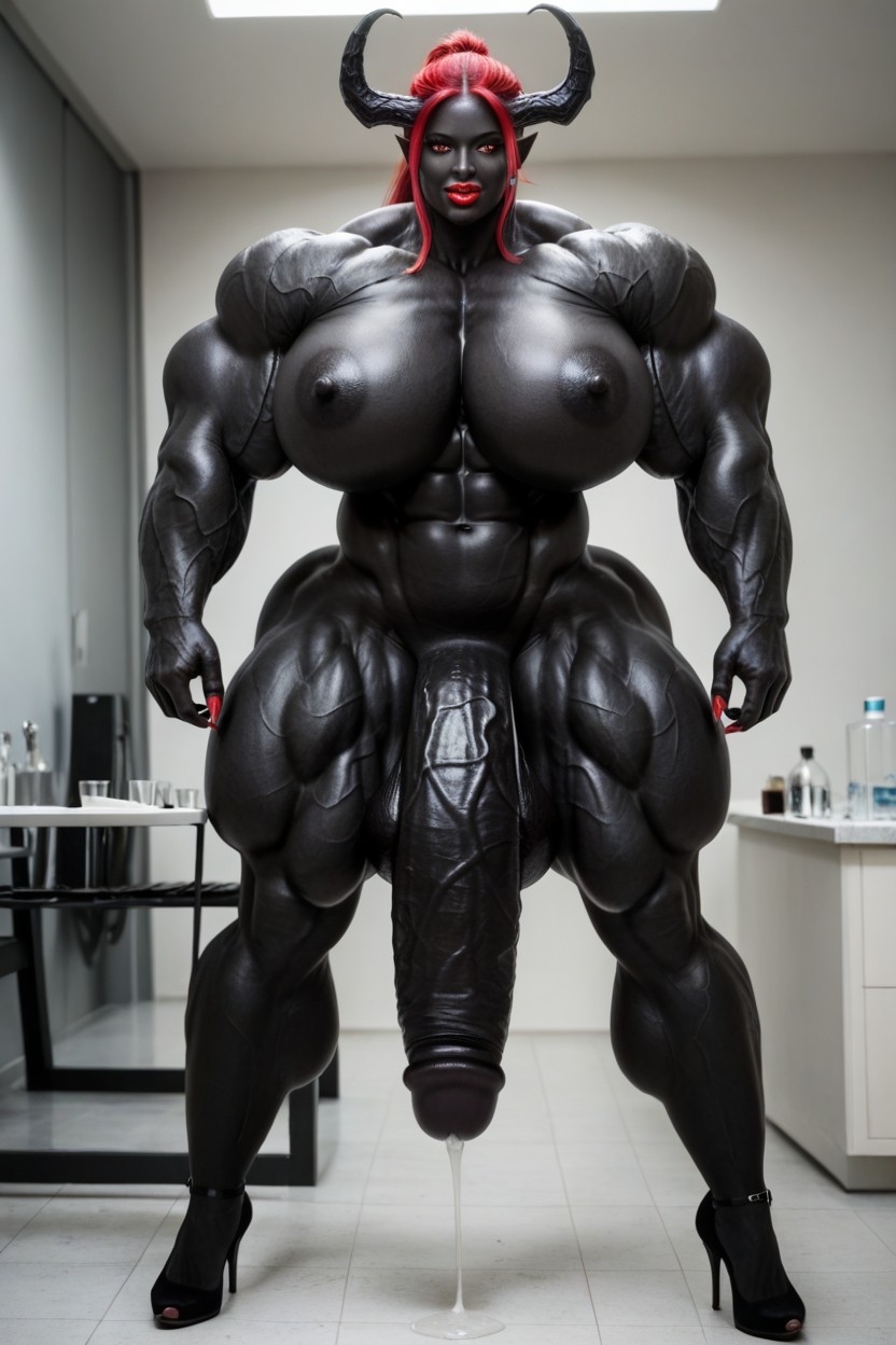 Futanari Penis Dripping Pre Cum, Abs, Nude Shemale AI Porn