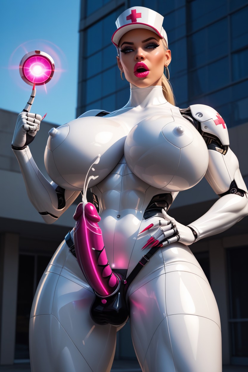 Sultry Look, Ejaculates Huge Load, Robot Tara Markov With Metallic Erect Strap-on Attached AI Porn